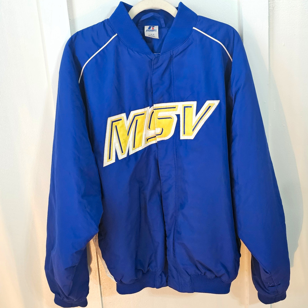Russell Athletic MSV Blue Varsity Jacket Large Y2K Collegiate Preppy Spellout